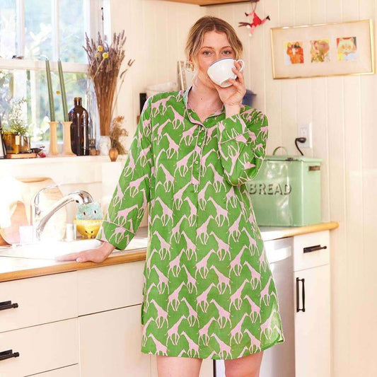 Giraffe Pink Green Cotton Night Shirt