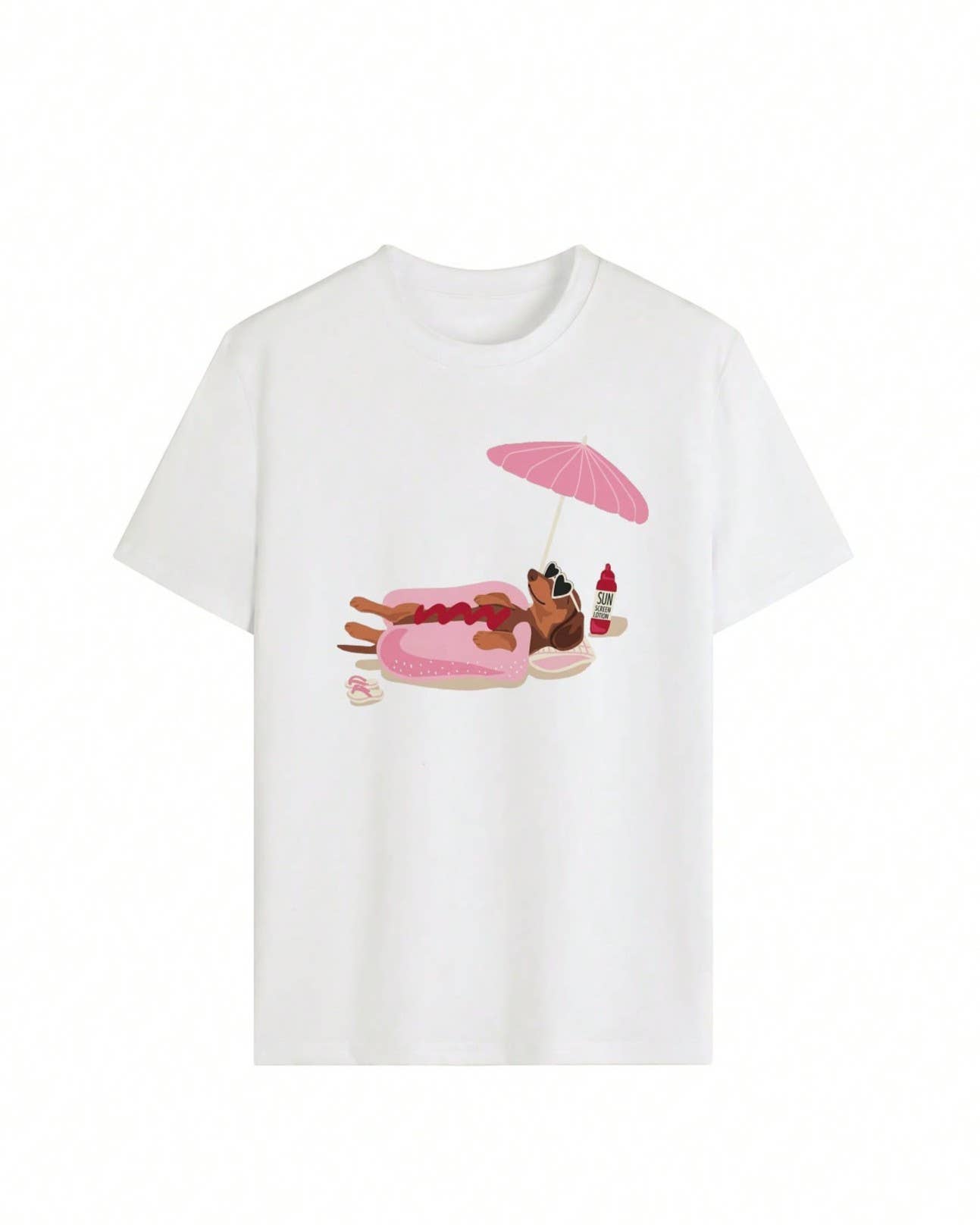 Cute Beach Dachshund Hot Dog Graphic Casual Tee