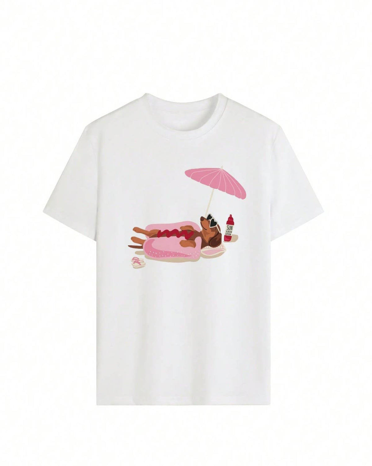 Cute Beach Dachshund Hot Dog Graphic Casual Tee