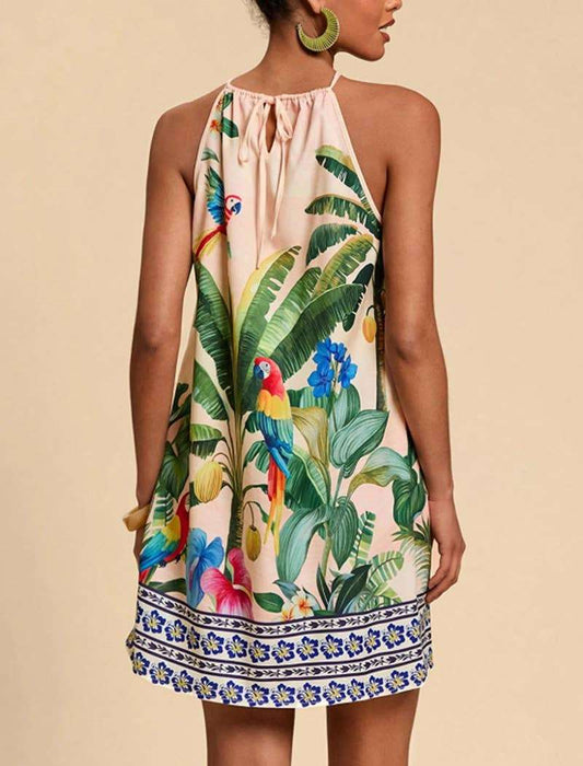 Tropical Halter Neck Mini Dress
