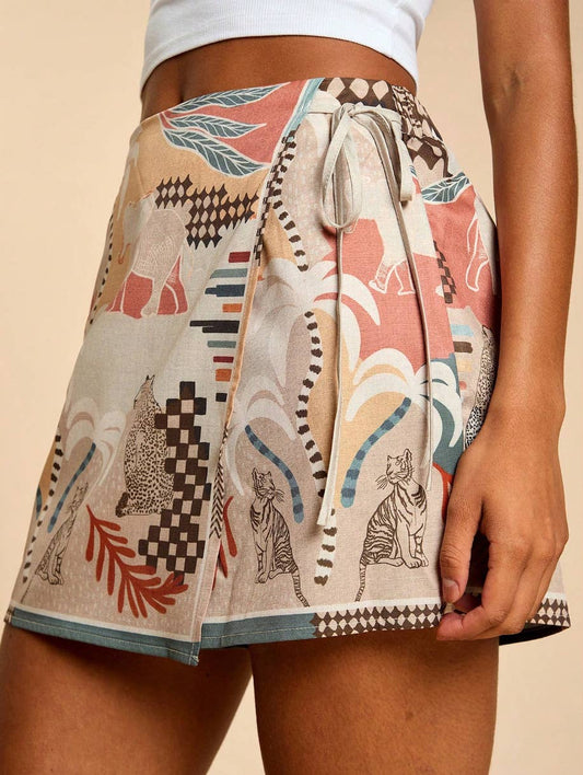 Boho Tropical Floral Casual Beach Shorts With Tie Waist