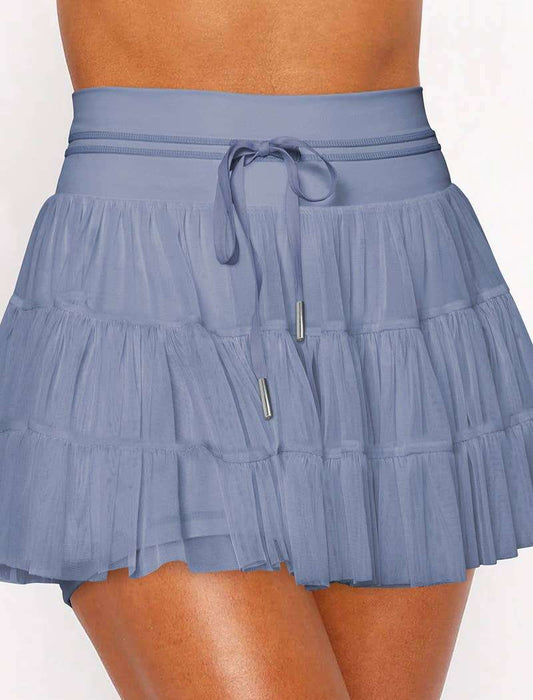 Drawstring Waist Ruffle Tennis Skirt