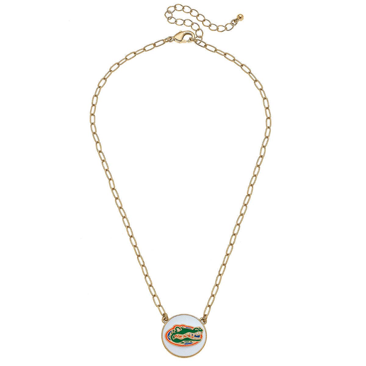 Florida Gators Enamel Disc Pendant Necklace in White