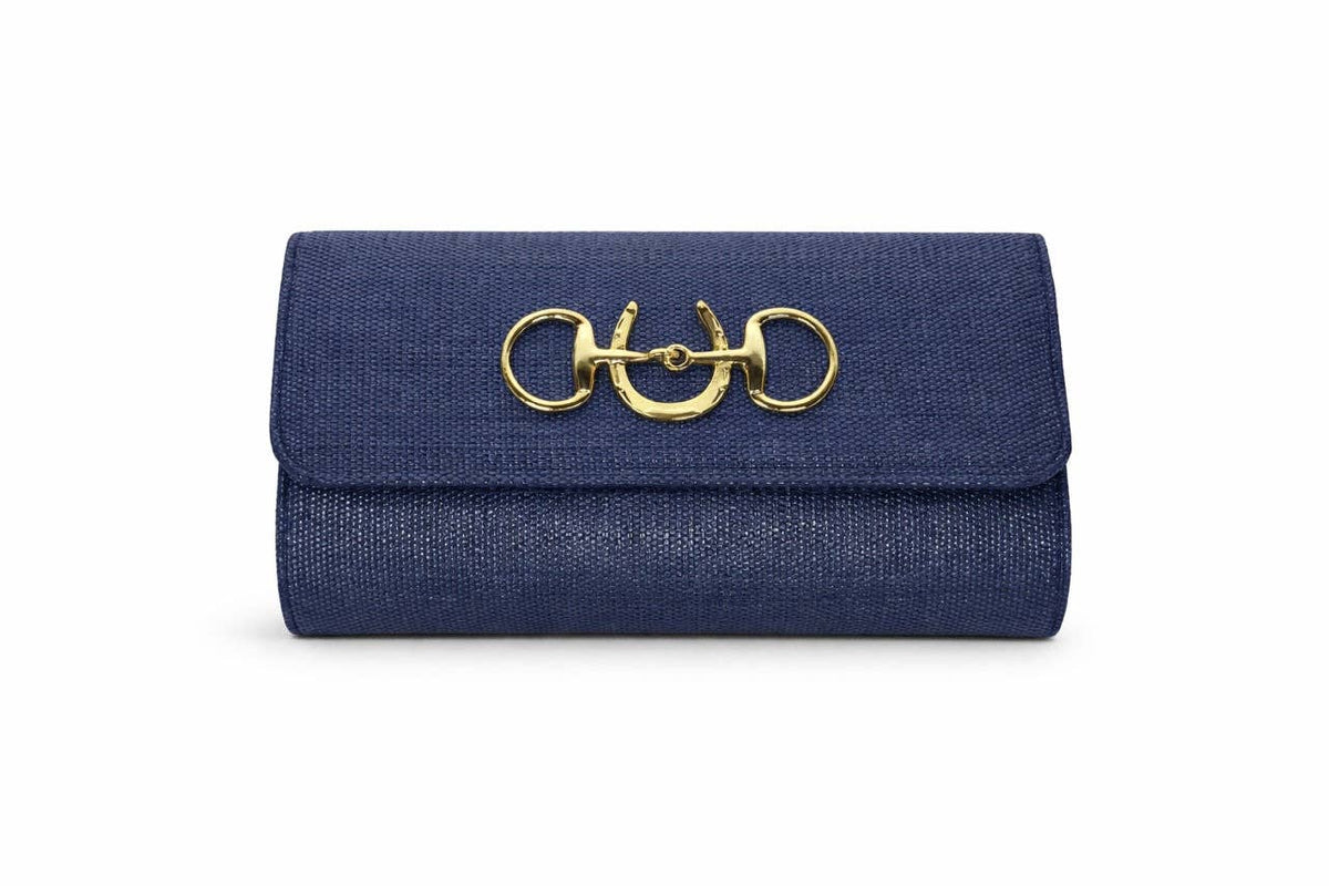 Navy Avery Clutch Straw - Gold Charms-WS