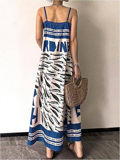 Fresh Sardine Prints Vacation Slip Maxi Dress