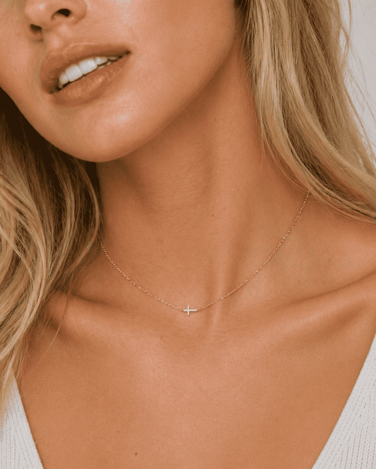 Thin Cross Necklace- In Line