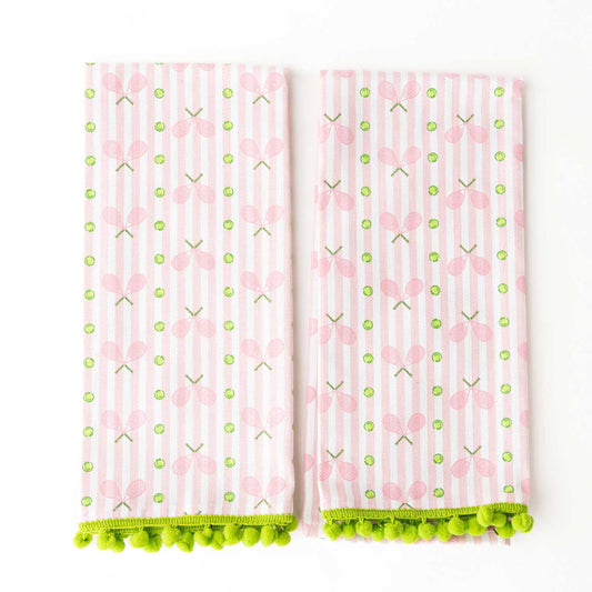 Pink Tennis Stripe Pom-Pom Cotton Towel Set