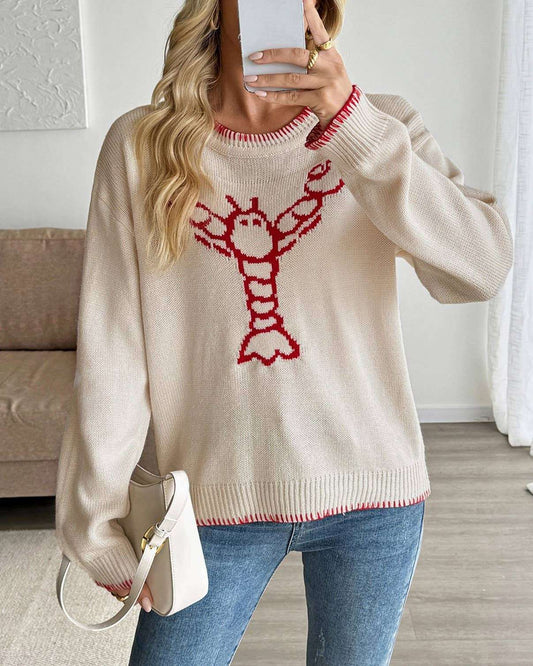 Contrast Trim Lobster Ecru Sweater