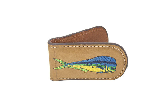 Embroidered Fish Leather Money Clip.