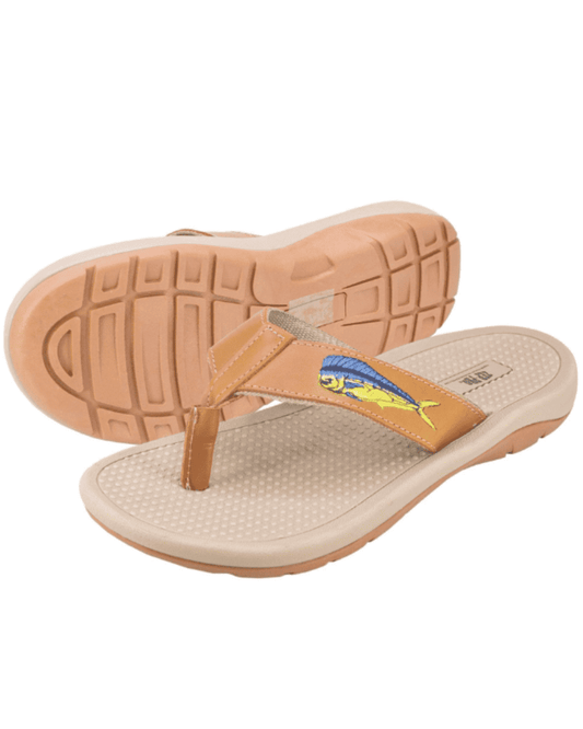 Mahi Dolphin Men's Fishing Tan Leather Embroidered Fishing Sandal