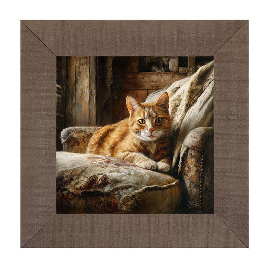 Armchair with Orange Tabby Cat - Square Frame