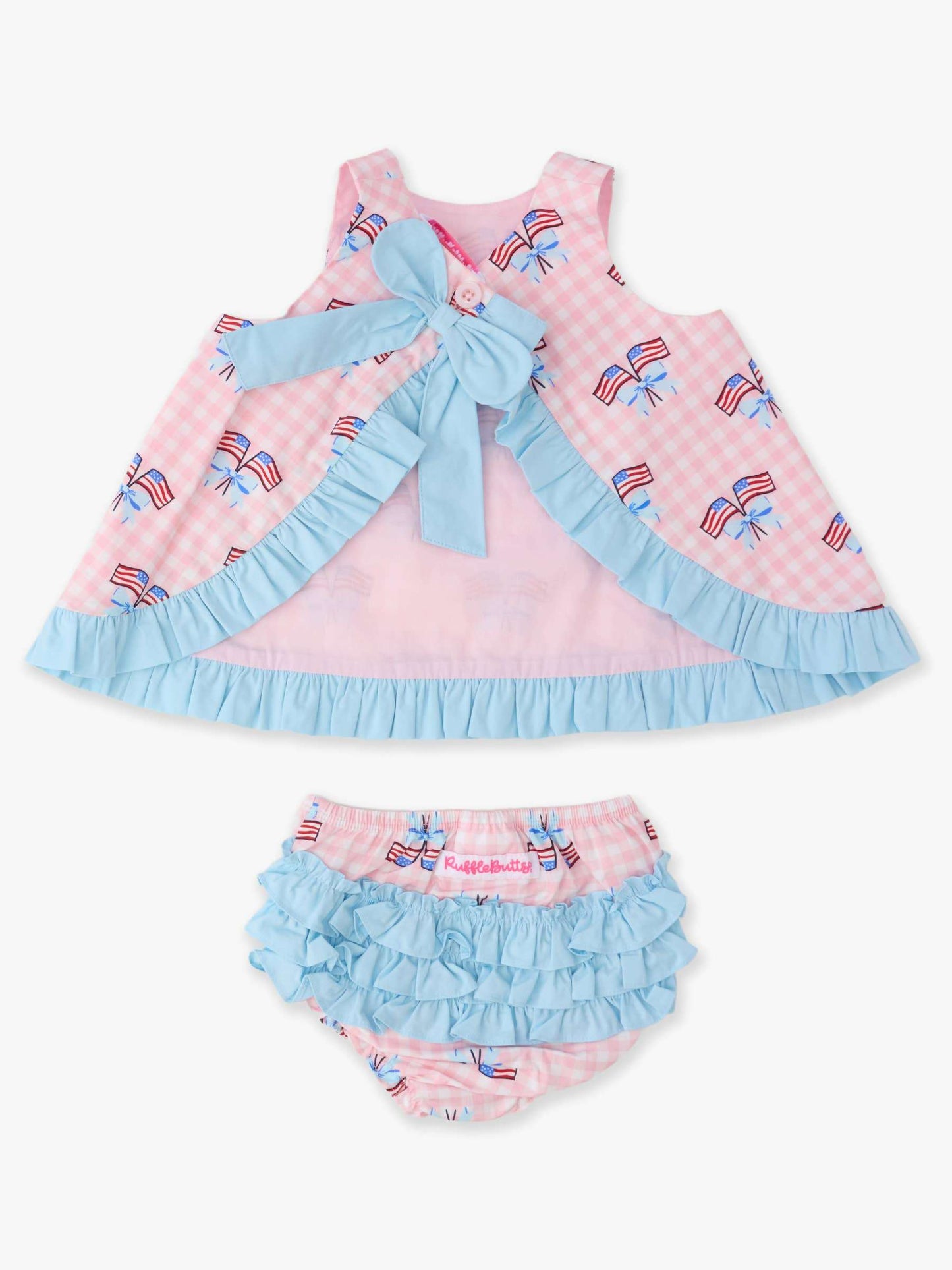Baby Girls Pink Patriotic Gingham Ruffle Swing Top & Ruffle Bloomer Set