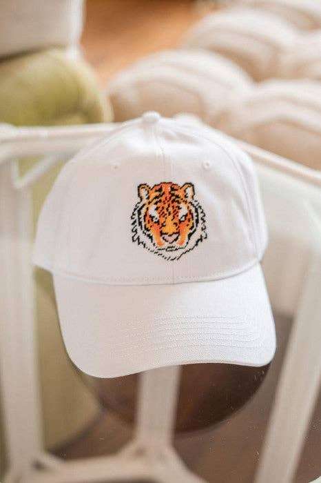 Needlepoint Baseball Hat - Tiger - White - WS