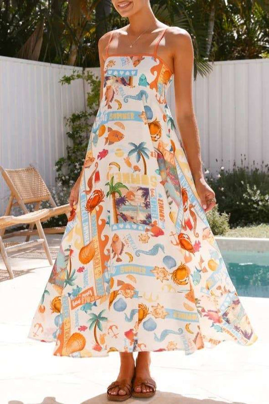 Delphine Tropical Islands print flare large swing dress
