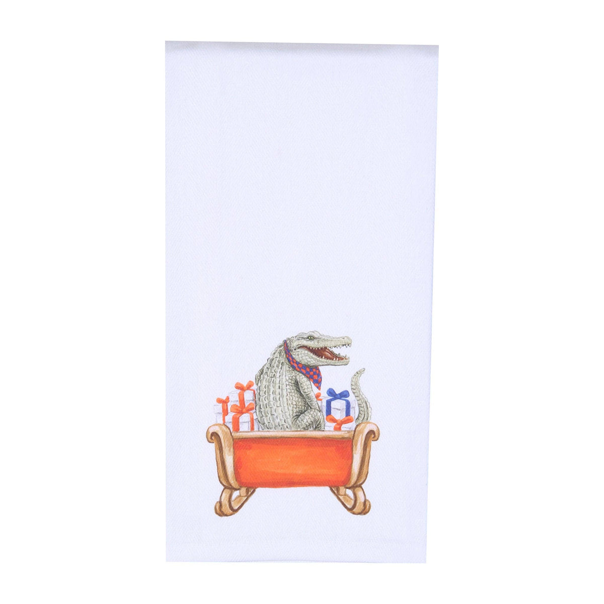 Alligator in Holiday Sleigh Tea Towel
