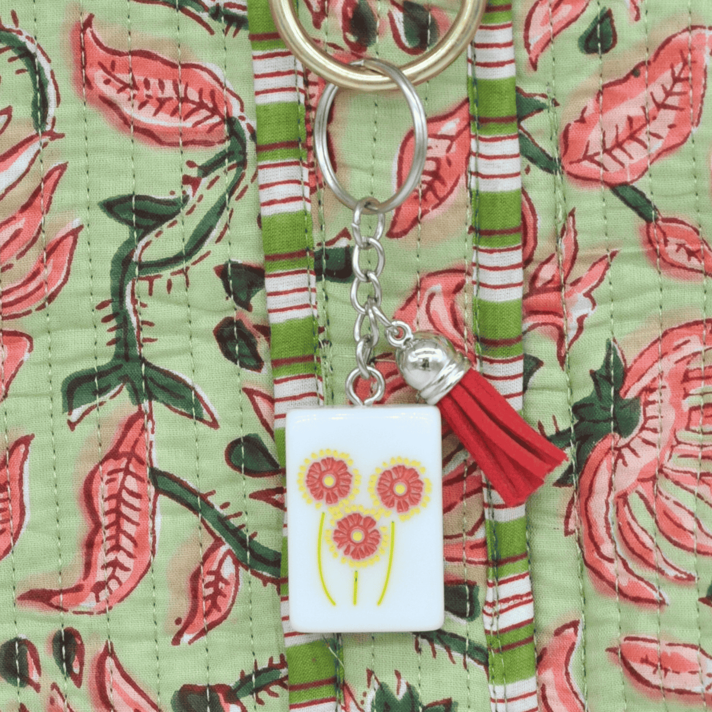 Traditional Flower Mahjong Tile Keychain