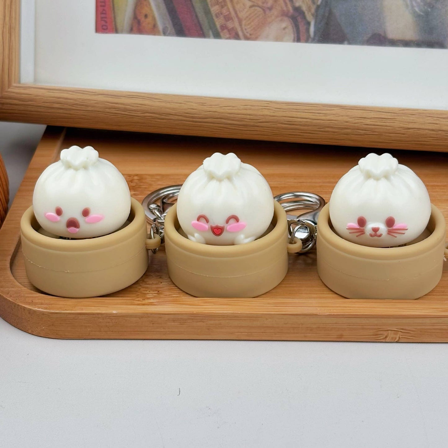 Cute emoji dumplings Keychain bag charm Fidget clicker Toy