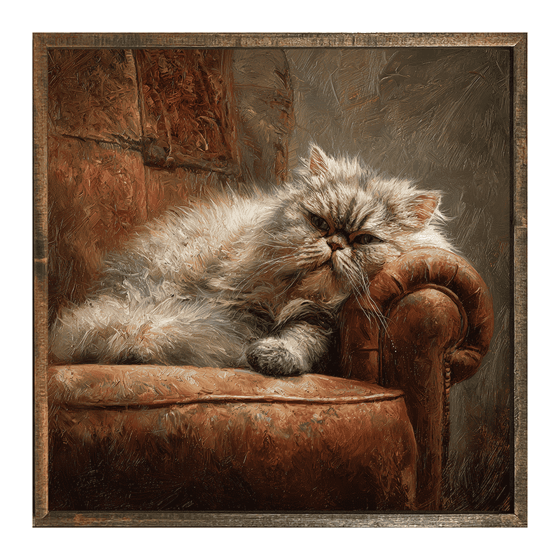 Armchair with Lounging Persian Cat - Square Box Frame