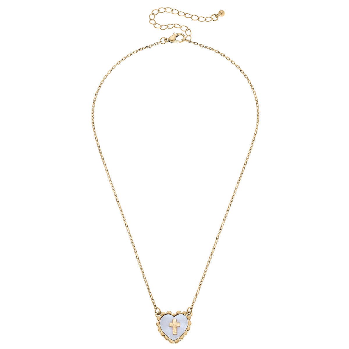 Addi Heart Cross Necklace in Worn Gold