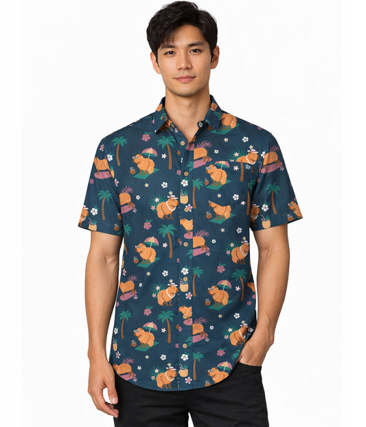 Bahama Capybara Men's Hawaiian Shirt - Fun Button Down