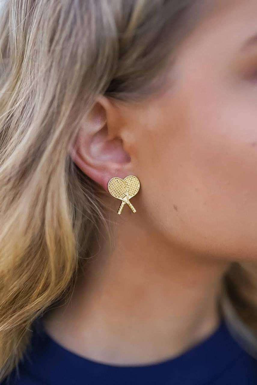 Double Tennis Racket Stud - Gold