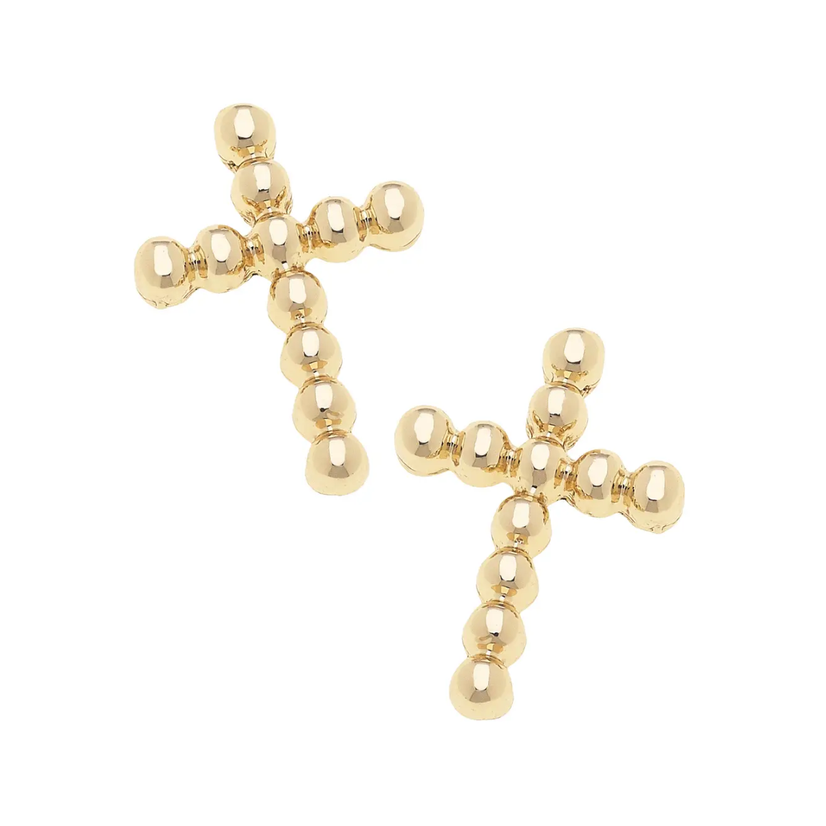 Poppy Beaded Cross Stud Earrings in Shiny Gold