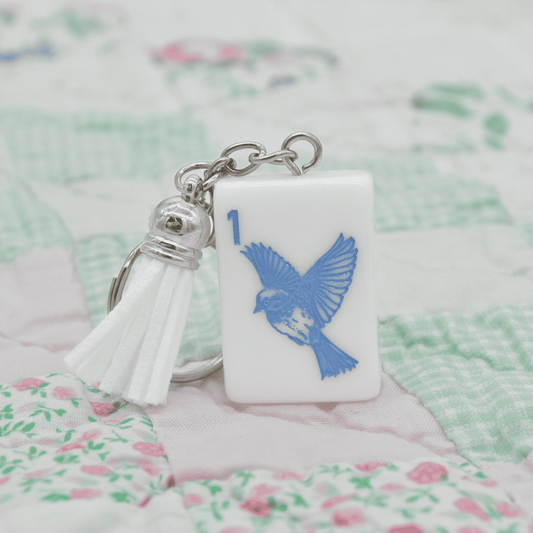 Blue Sparrow Bam Bird Mahjong Tile Keychain