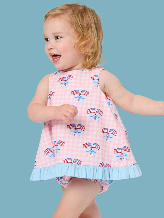 Baby Girls Pink Patriotic Gingham Ruffle Swing Top & Ruffle Bloomer Set