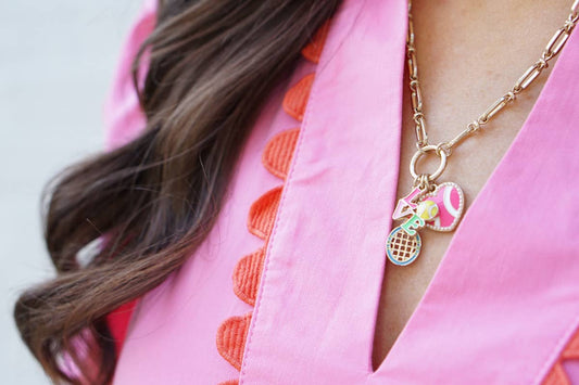 Billie Linked Tennis Charm Necklace in Shiny Gold