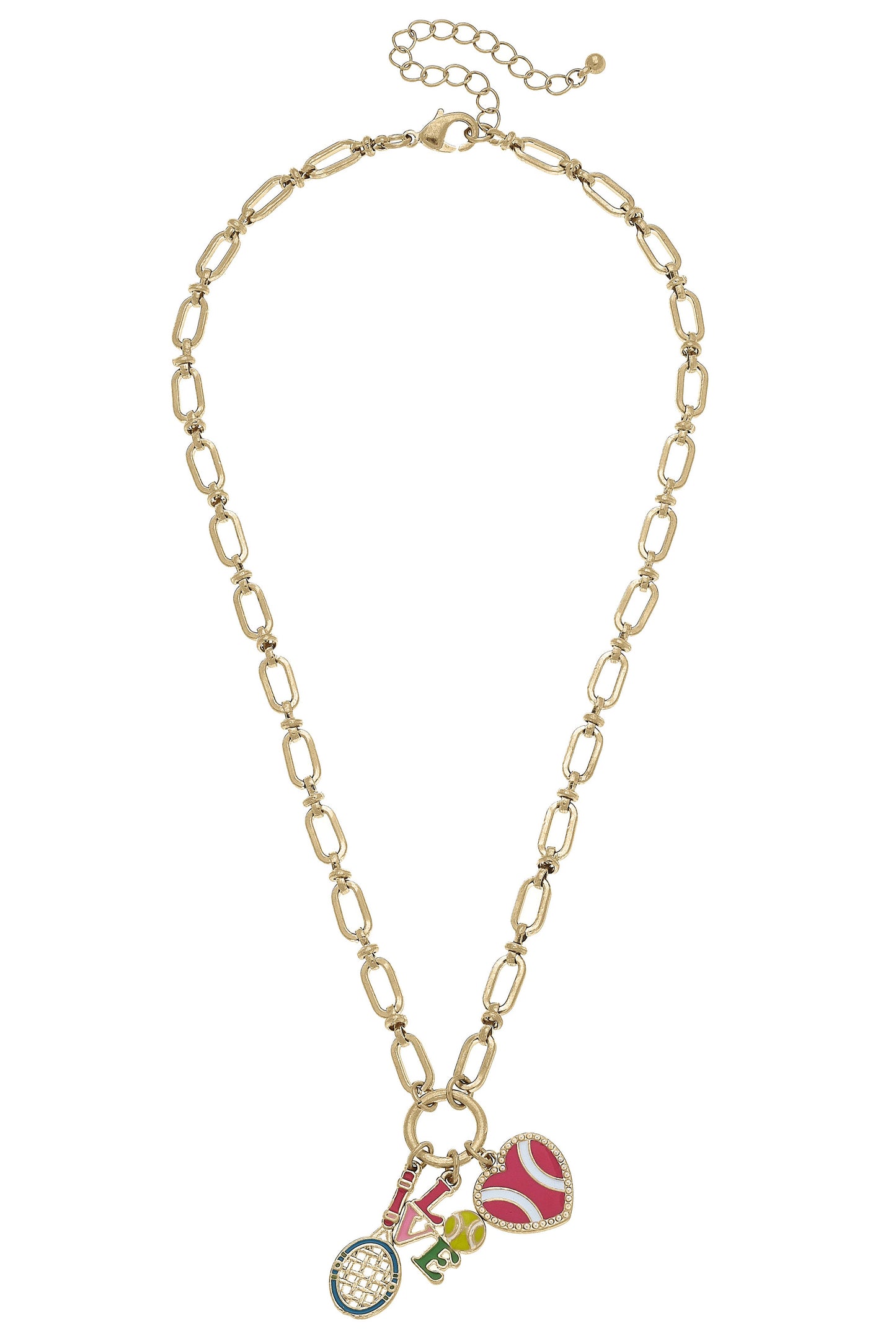 Billie Linked Tennis Charm Necklace in Shiny Gold