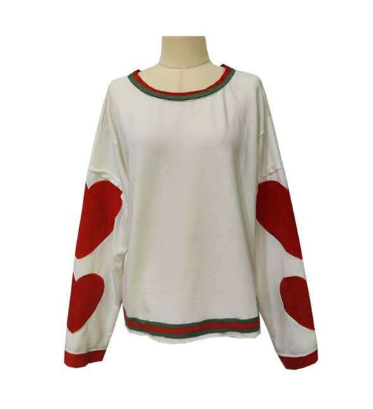 V day heart patch Relaxed fit crewneck long -sleeve shirt