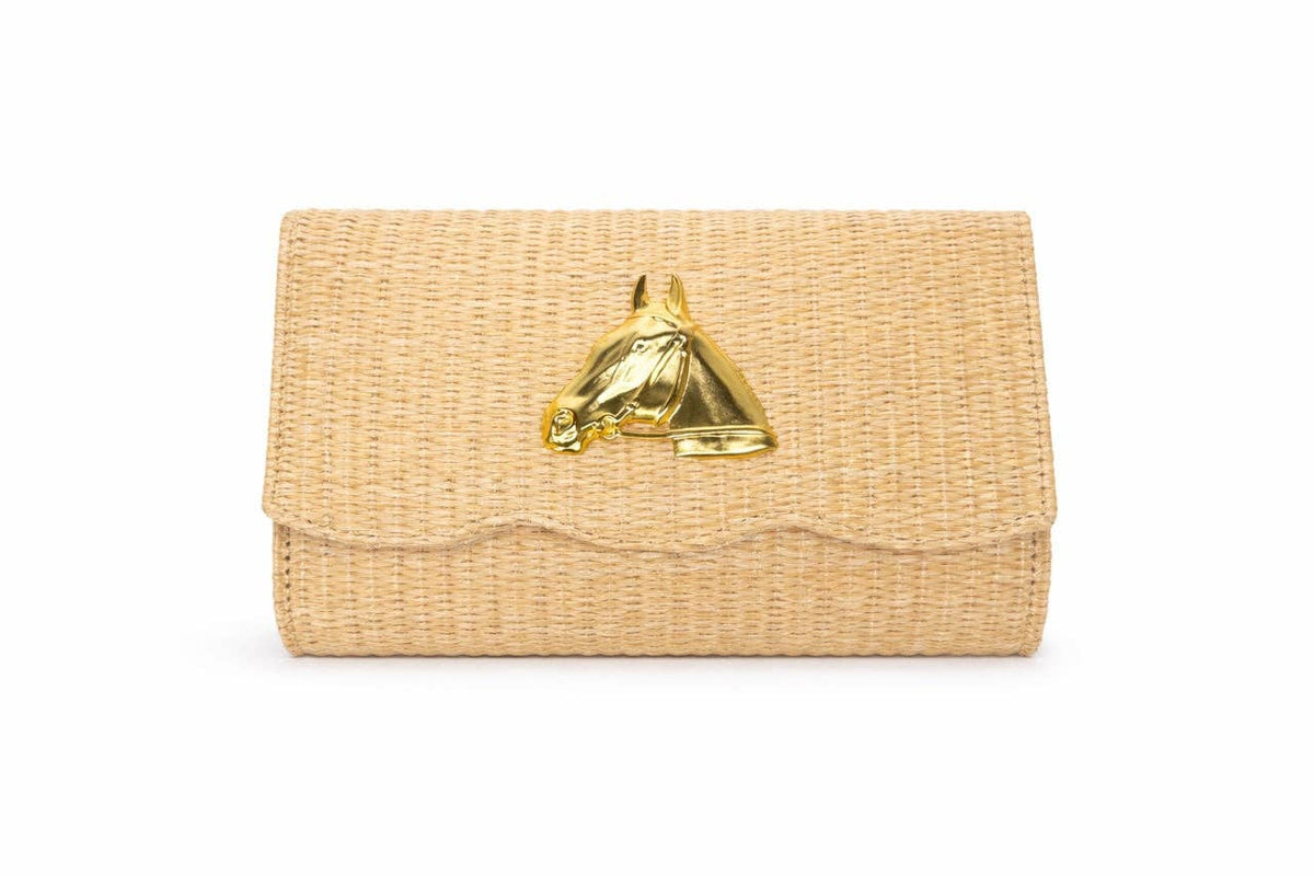 Scalloped Ruby Straw Clutch- Gold Charm