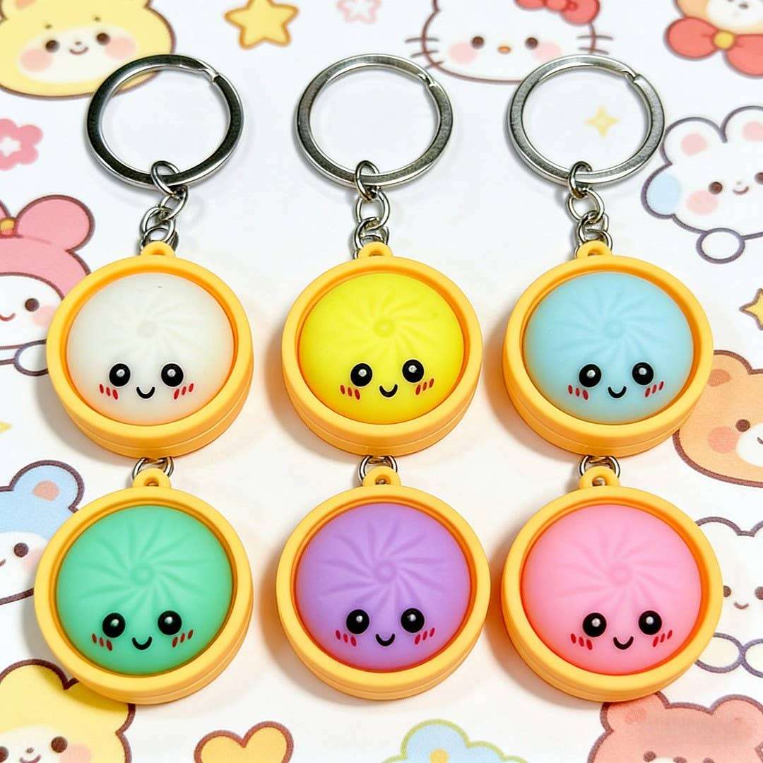 Cute Mini DUMPLINGS Press Button Keychain Bag Charm clicker