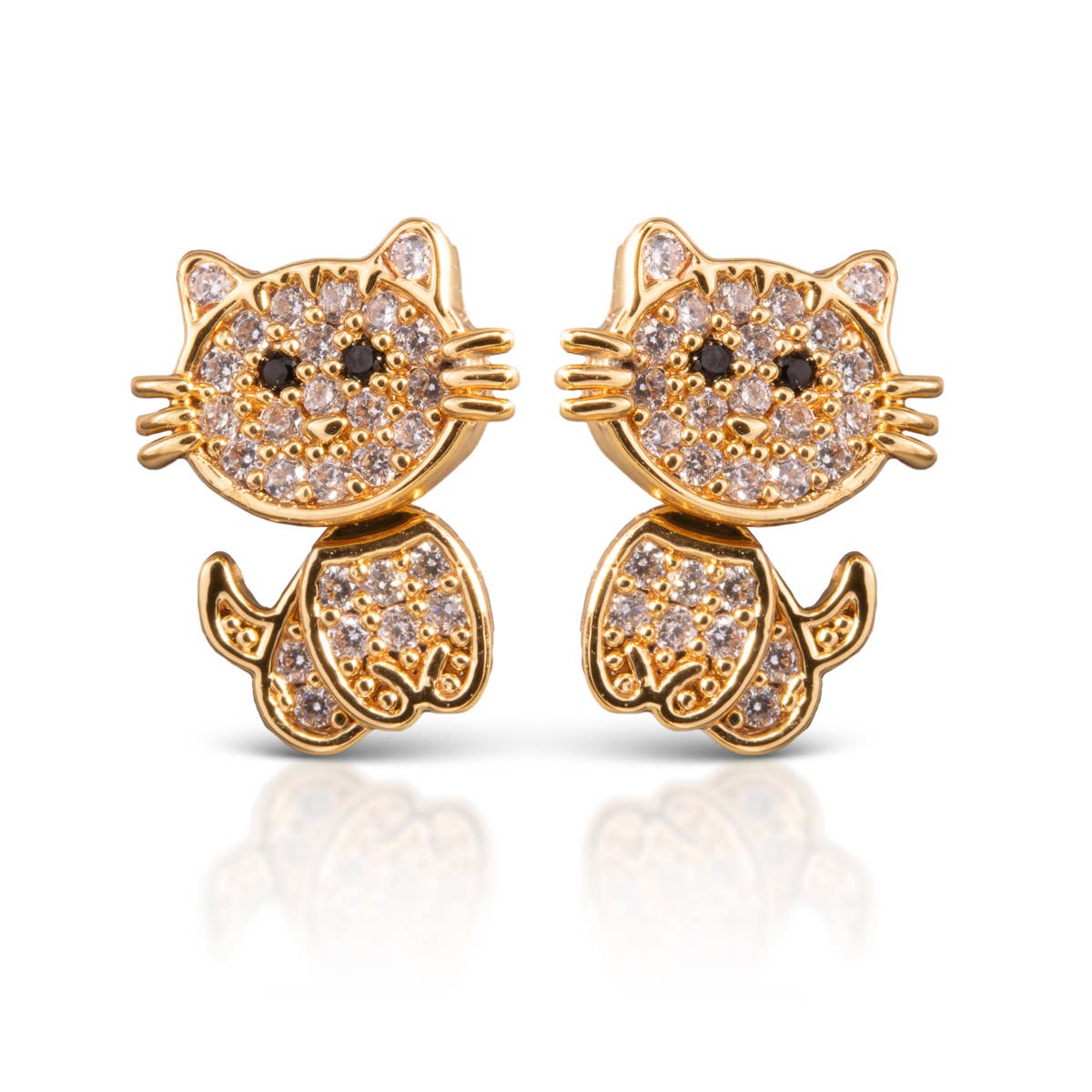 Ice Blu Cat Earrings - Gold