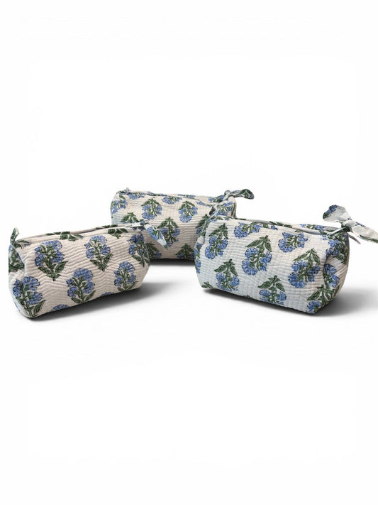 Blue Floral Cosmetic Bag Set