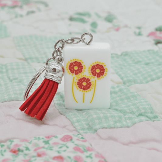 Traditional Flower Mahjong Tile Keychain