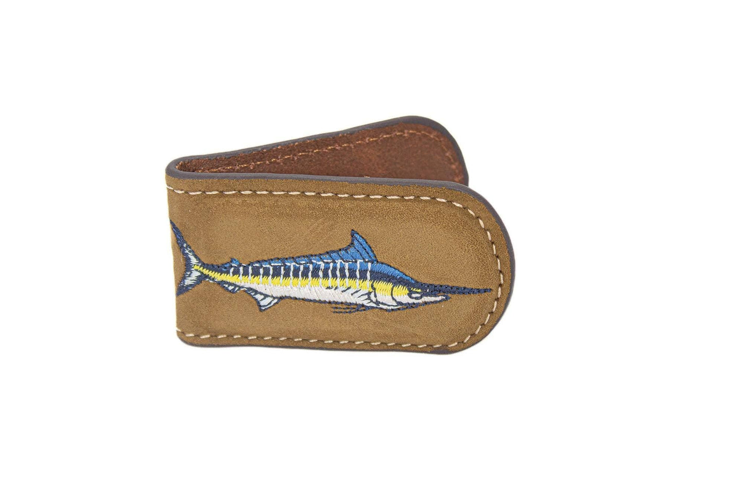Embroidered Fish Leather Money Clip.