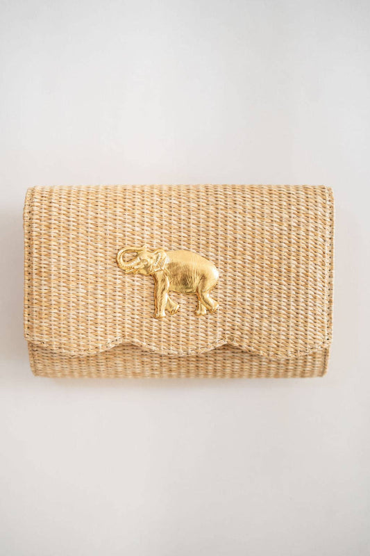 Scalloped Ruby Straw Clutch- Gold Charm - WS