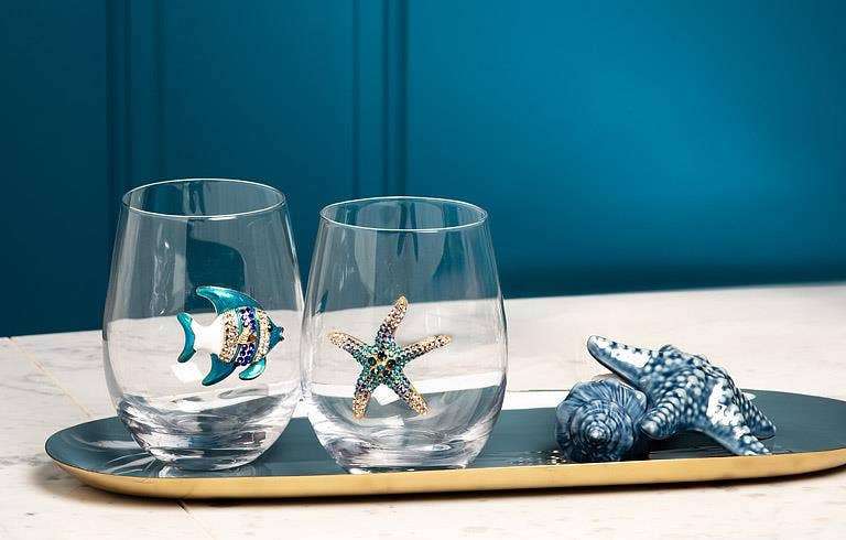 Stemless Wine Glass with Jewel Fish
