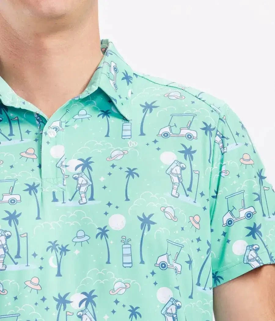 Zero Gravity Men's Golf Polo - Funny Space Print Golf Shirt
