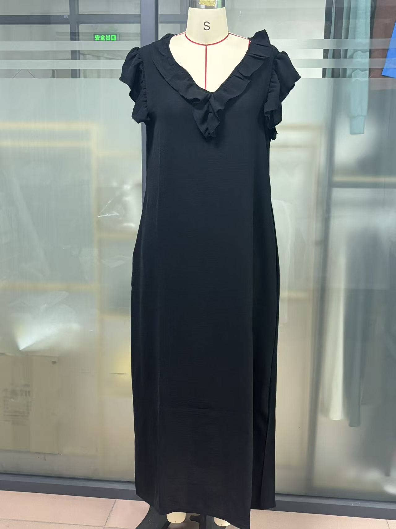 Boho Loose Fit Ruffle Collar Dress with Flutter Cap Sleeves
