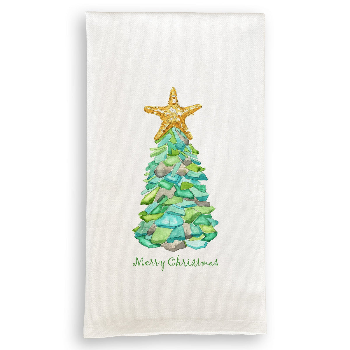 French Graffiti Sea Glass Tree with Merry Christmas Dish Towel
