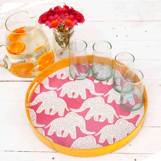 Elephant Round Laquer Serving Tray