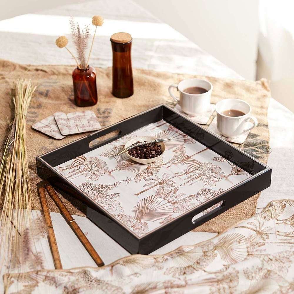 Safari Animals Square Lacquer Serving Tray
