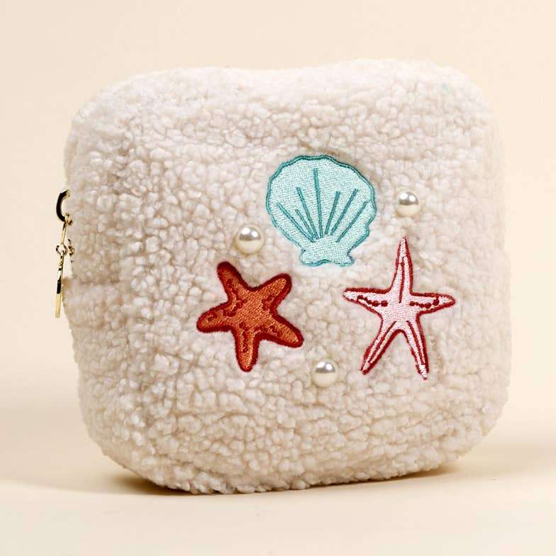 Square Teddy Pouch - Seashells & Pearls