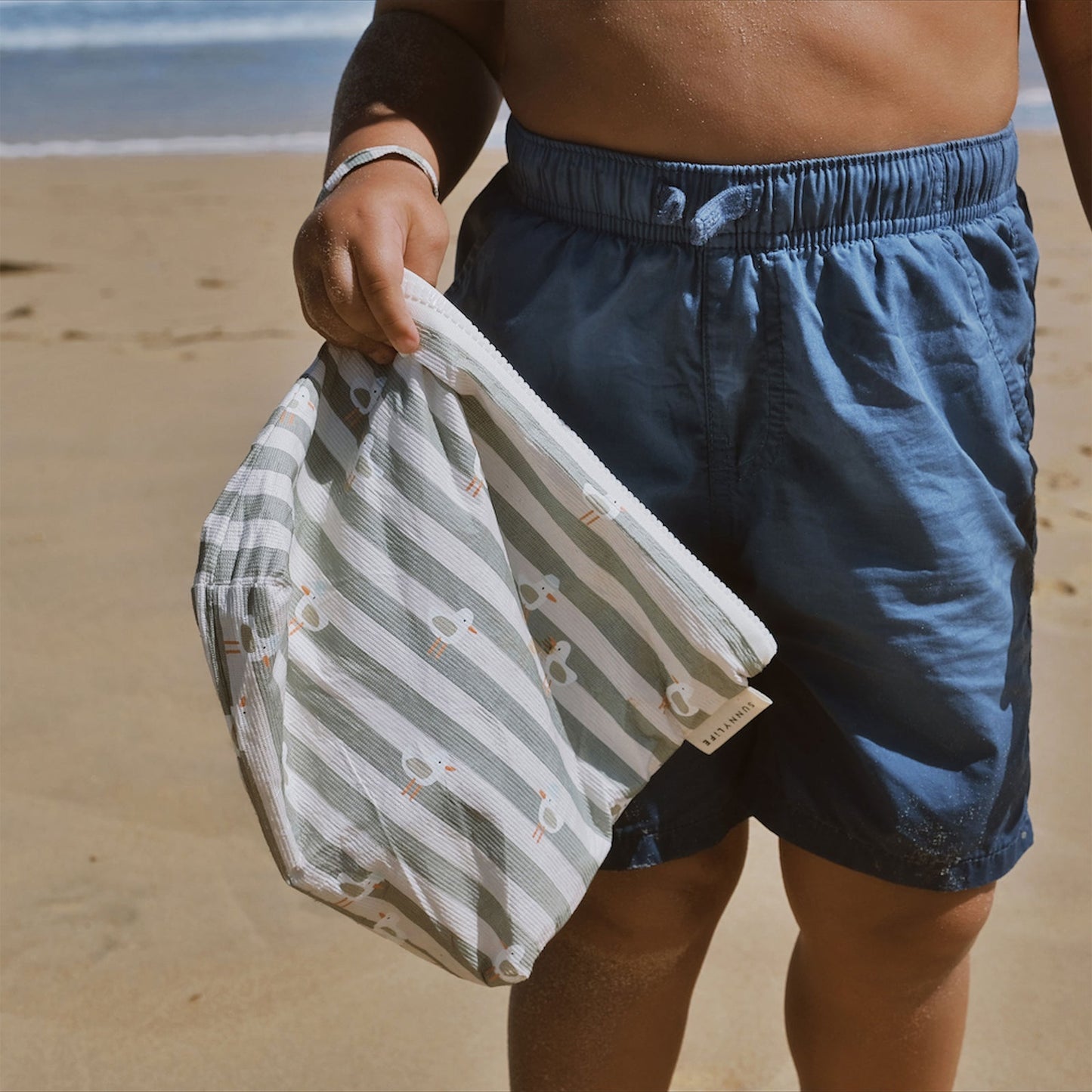 Kids Wet Bag Sammy the Seagull Green Stripe