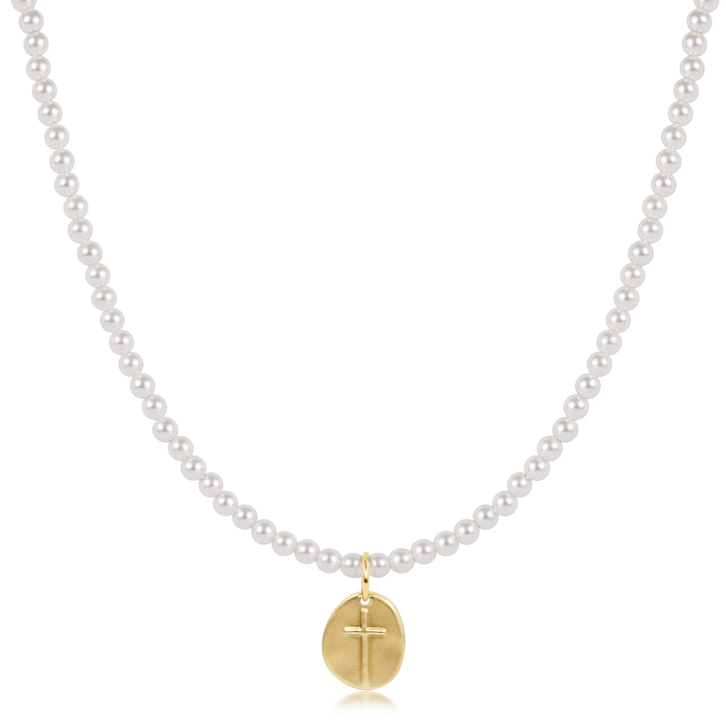 17" Choker Beaded - Classic Pearl 3mm - Inspire Small Gold Disc
