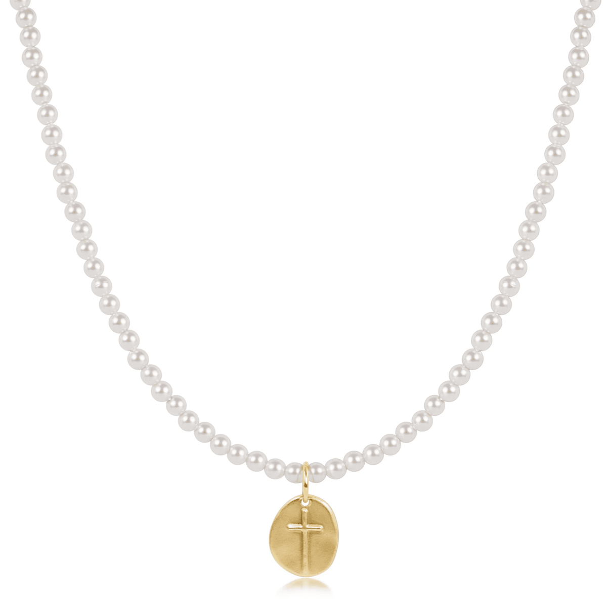 17" Choker Beaded - Classic Pearl 3mm - Inspire Small Gold Disc