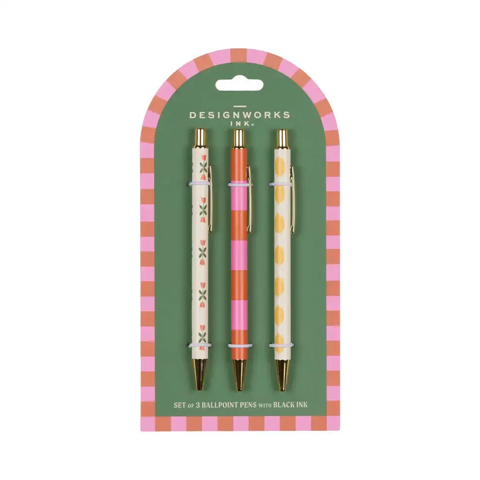 A Dopo Set of 3 Pens- Flower, Stripe, Lemon