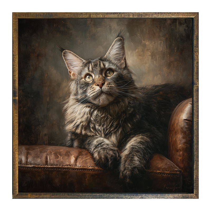 Armchair with Maine Coon Cat - Square Box Frame